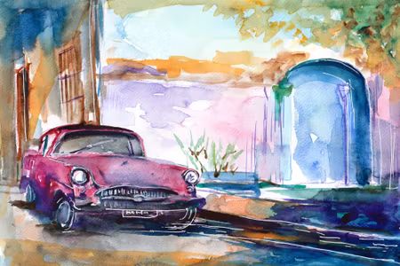 Canvastavla - Pink Car Painted with Watercolor