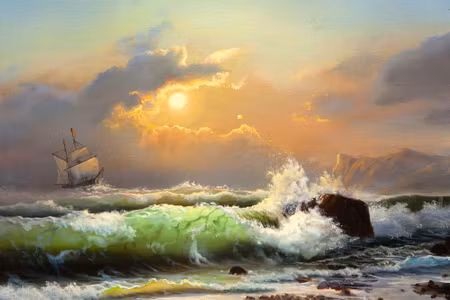 Canvastavla - Ship in a Stormy Sea