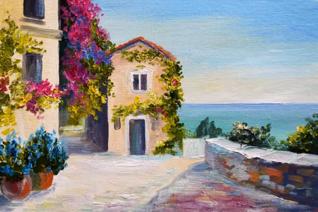 Canvastavla - Sea and House in Santorini