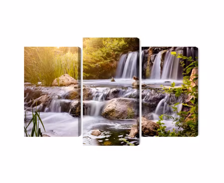 Canvastavla - Multipart Waterfall At Sunset