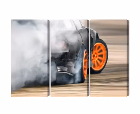 Canvastavla - Multipart Drifting Car in a Puff of