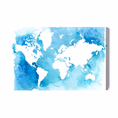 Canvastavla - Blue and White World Map