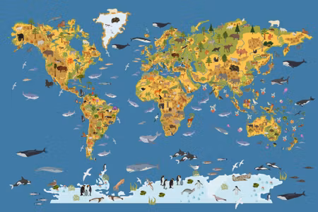 Canvastavla - World Map with Animals