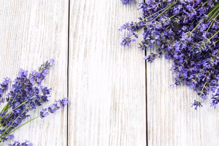 Canvastavla - Lavender Flowers on a Wooden