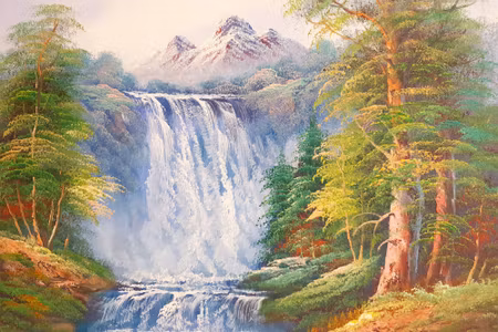 Canvastavla - A Waterfall in the Mountains As