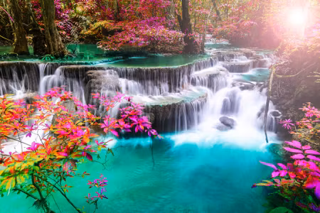 Canvastavla - A Waterfall in a Colorful Forest