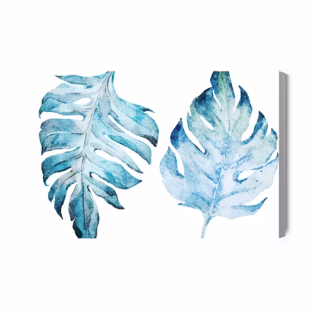Canvastavla - Blue Monstera Leaves Painted in