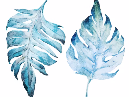 Canvastavla - Blue Monstera Leaves Painted in