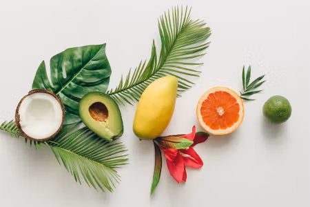 Canvastavla - Colorful Tropical Fruit and Leaves