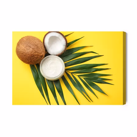 Canvastavla - Leaf and Coconut Fruit on a Yellow
