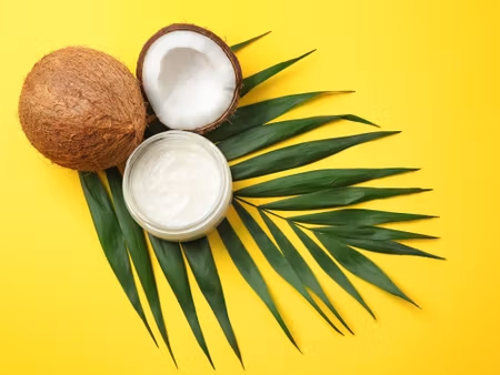 Canvastavla - Leaf and Coconut Fruit on a Yellow