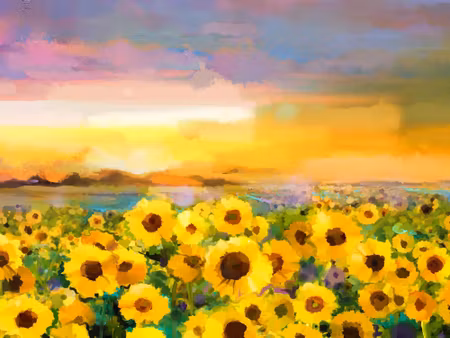 Canvastavla - A Field of Sunflowers As Painted