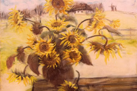 Canvastavla - Sunflowers in a Vase As Painted