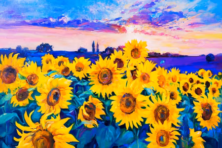 Canvastavla - Sunflower Field As Painted