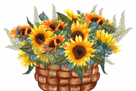 Canvastavla - A Basket with a Bouquet of