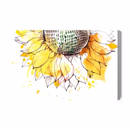 Canvastavla - Sunflower with Zero-one Code