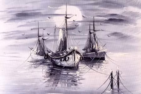 Canvastavla - The Sea and the Ships Are Painted
