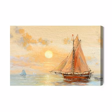 Canvastavla - Boat and Sea in Pastel Colors