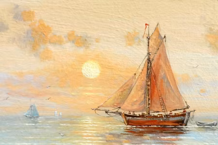 Canvastavla - Boat and Sea in Pastel Colors