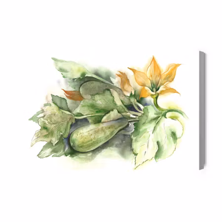 Canvastavla - Zucchini with Flowers Painted with