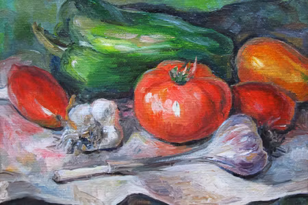 Canvastavla - Painted Still Life Vegetables