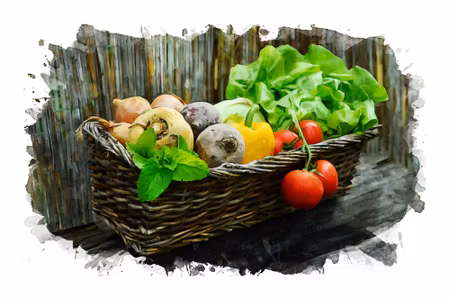 Canvastavla - Wicker Basket of Vegetables