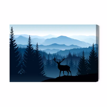 Canvastavla - Silhouette of a Deer Against the