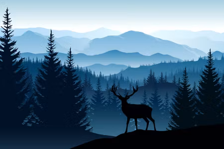 Canvastavla - Silhouette of a Deer Against the