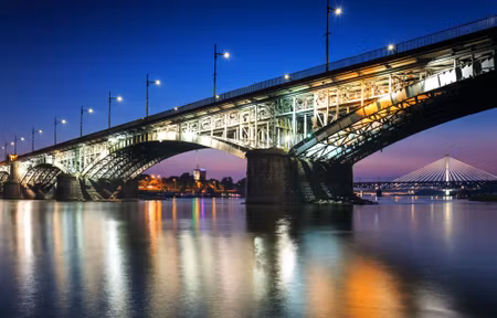 Canvastavla - Warsaw Bridges At Night