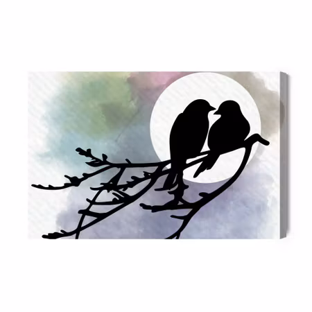 Canvastavla - Silhouettes of Birds on the Branch
