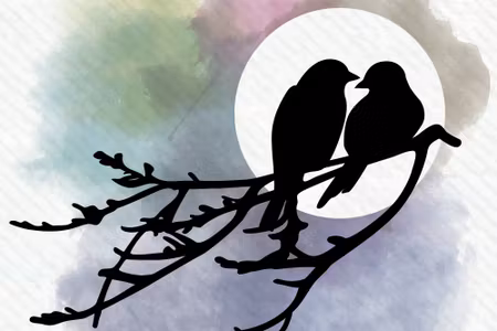 Canvastavla - Silhouettes of Birds on the Branch