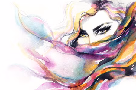 Canvastavla - Colorful Watercolor Portrait of a