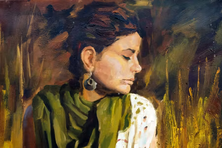 Canvastavla - Portrait of a Woman in Green-brown
