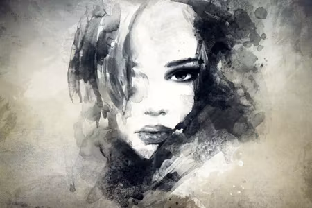 Canvastavla - A Female Face in a Watercolor