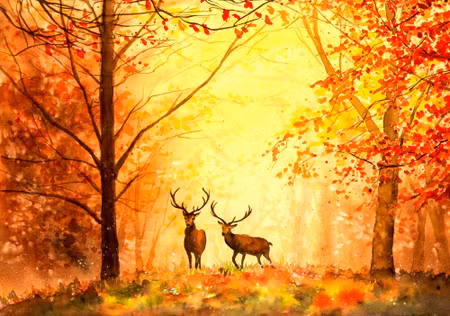 Canvastavla - Deer in the Autumn Forest