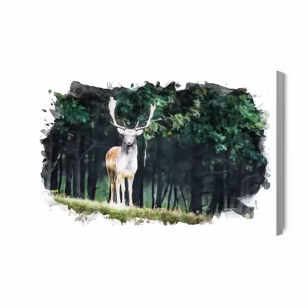 Canvastavla - A Deer in the Forest Painted with