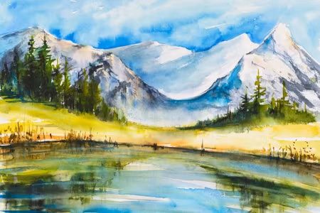 Canvastavla - Mountain Landscape Painted with
