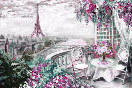Canvastavla - A Cafe with the Eiffel Tower in the