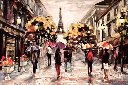 Canvastavla - People with Colorful Umbrellas in
