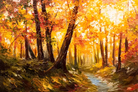 Canvastavla - Autumn Forest Near the River