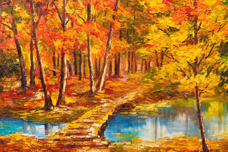 Canvastavla - Footbridge in the Autumn Forest