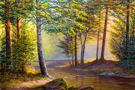 Canvastavla - River in the Summer Forest