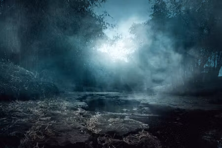 Canvastavla - River in a Misty Forest