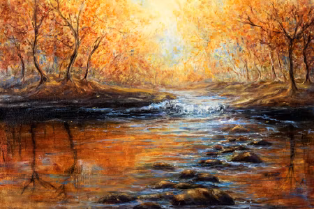 Canvastavla - River in the Autumn Forest