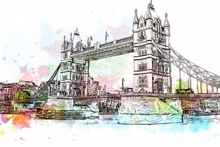 Canvastavla - Tower Bridge Painted with Watercolor