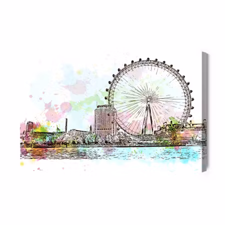 Canvastavla - London Eye Painted with Watercolor