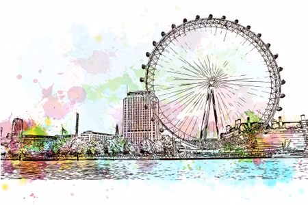 Canvastavla - London Eye Painted with Watercolor