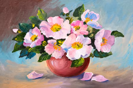 Canvastavla - Roses in a Vase As Painted