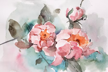 Canvastavla - Pastel Roses and Leaves Painted