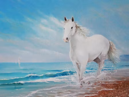 Canvastavla - White Horse on the Seashore